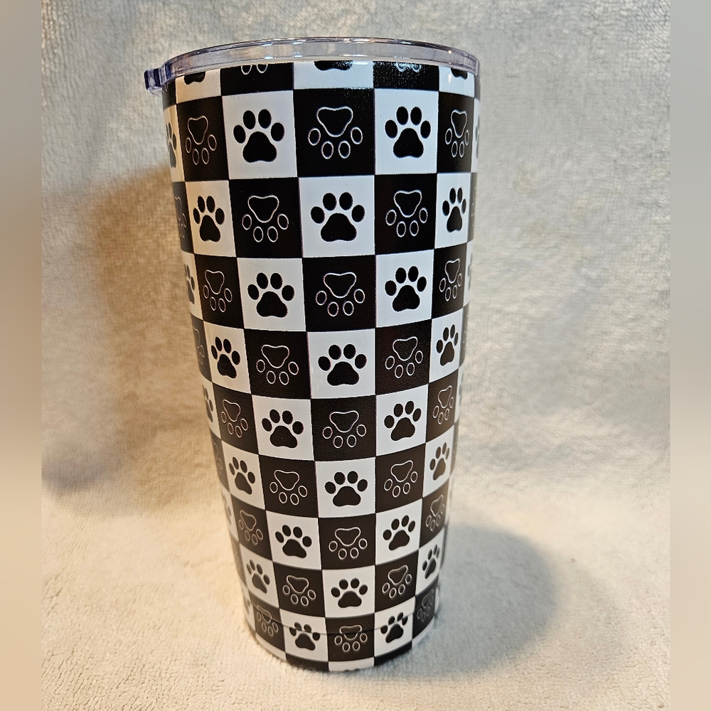 Paw Print Checkered 20oz Tumbler, Cup, Mug
